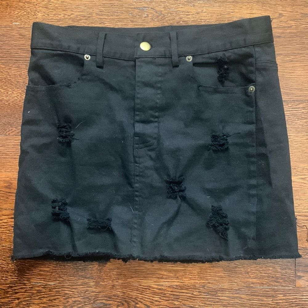 Olivaceous Black Distressed Mini Skirt